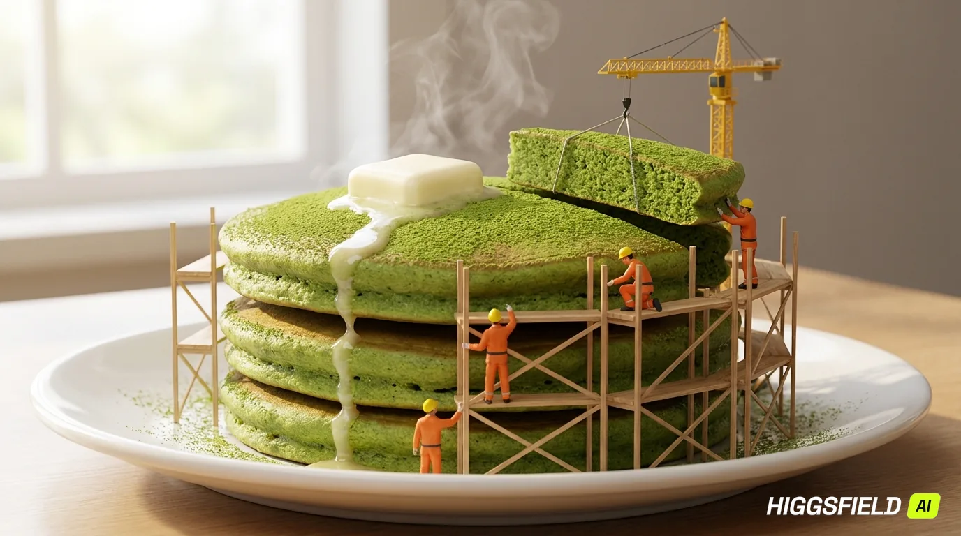 Original Higgsfield matcha pancake image 1 with platform watermark